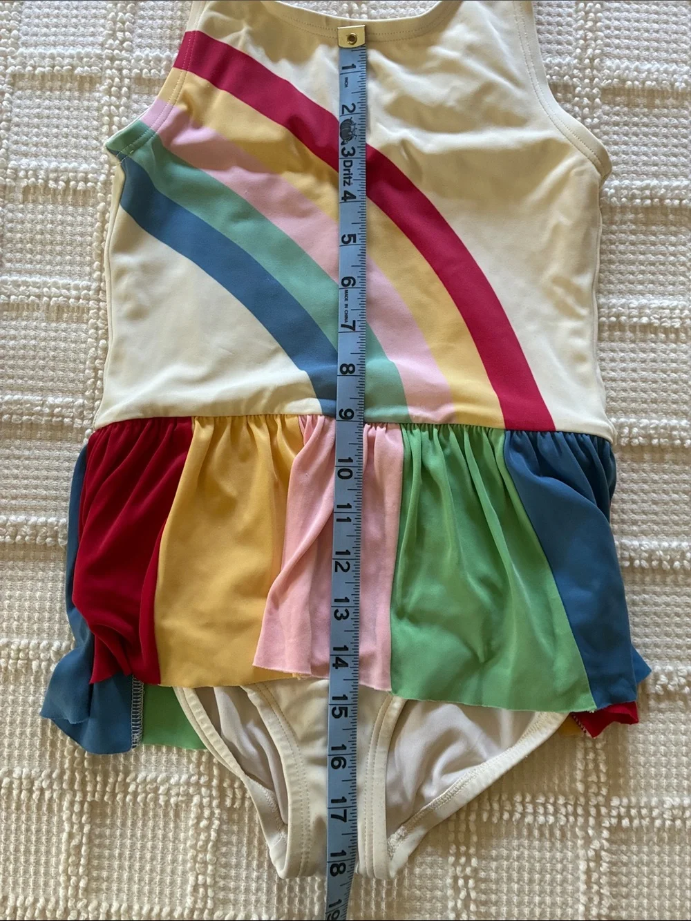 Hanna Andersson Cream One-Piece Swimsuit with Rainbow Stripes